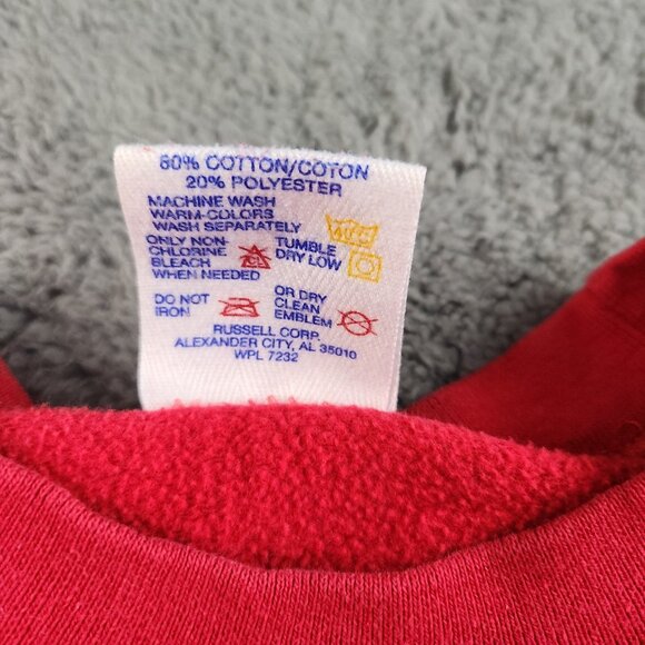 Vintage Jerzees 90's Sweatshirt Men's Large Red Blank Fleece Crew Neck USA Made - Picture 10 of 11